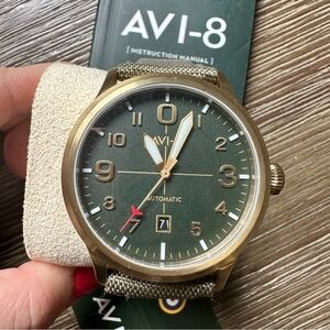 AVI-8 FLYBOY AV-4021-33 AUTOMATIC WATCH | GOLD MESH STRAP, leather strap, nylon